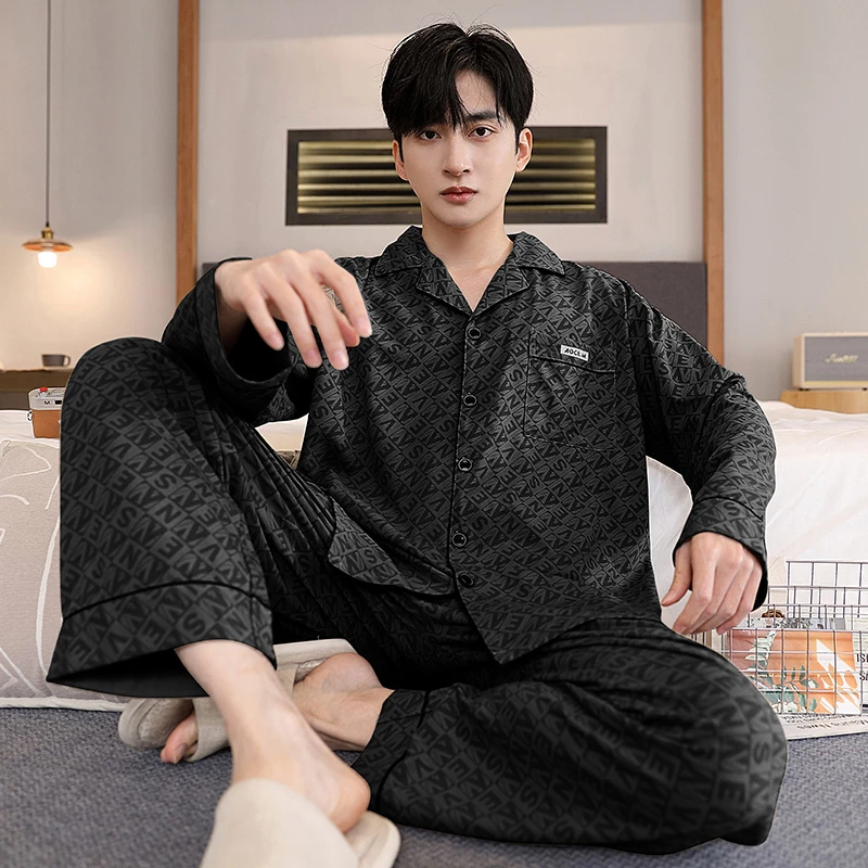 男士睡衣春秋款纯棉长袖翻领高级感秋季春秋居家服休闲可外穿套装
