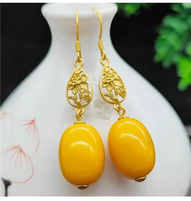 合金耳饰 民族风耳饰长款圆珠立体黄色时尚复古耳坠饰