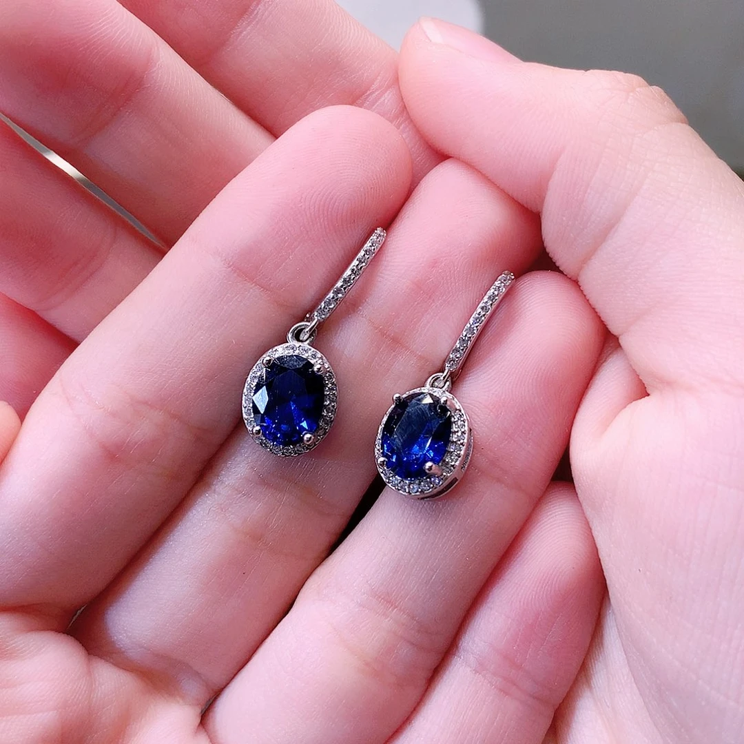 蓝宝石银S925镶嵌耳饰