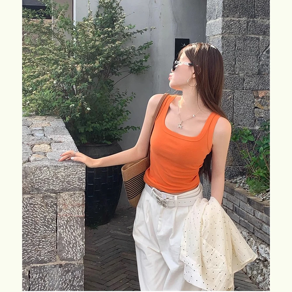 橘橙色工字吊带背心女外穿2025夏新款遮副乳内搭打底无袖短款上衣