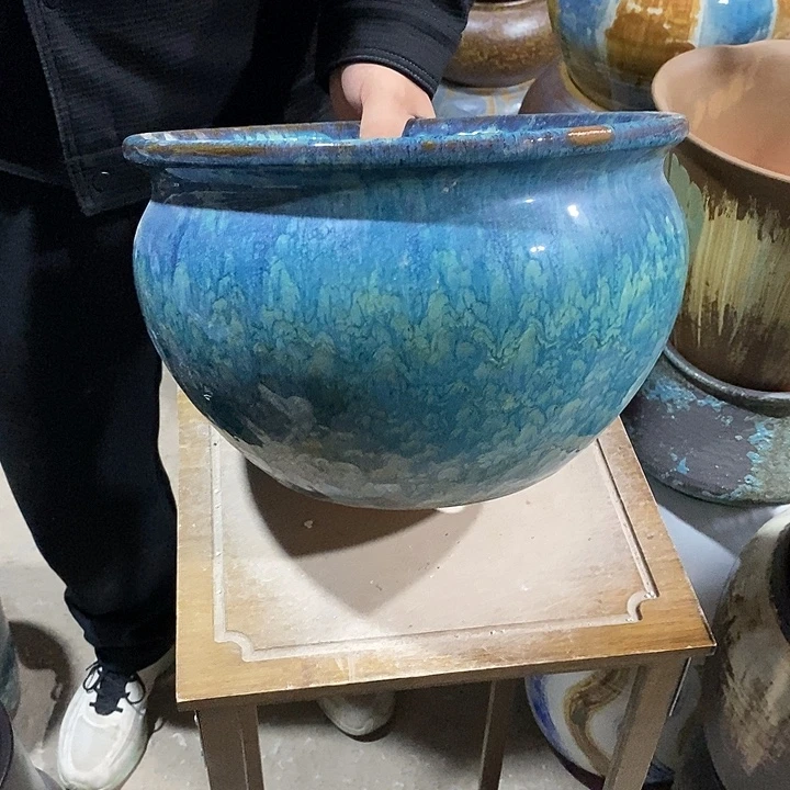 紫砂花盆口30高度20瑕疵绿色