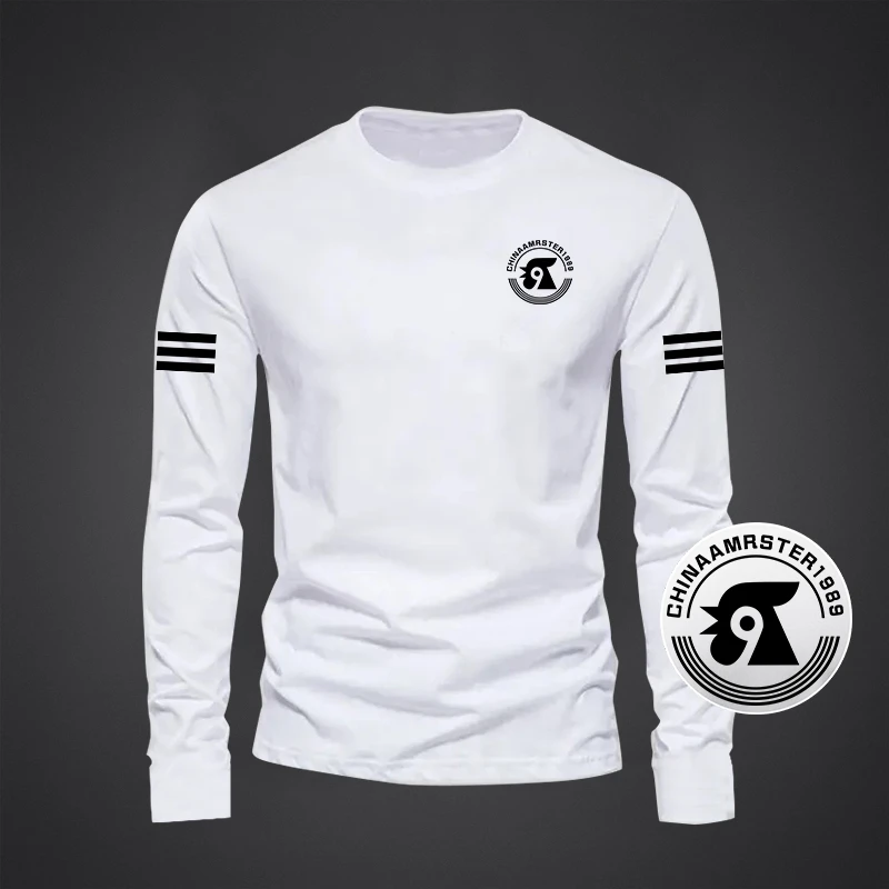 罗乐公鸡早秋新款长袖男T恤四季款印花打底圆领春秋潮流男装上衣