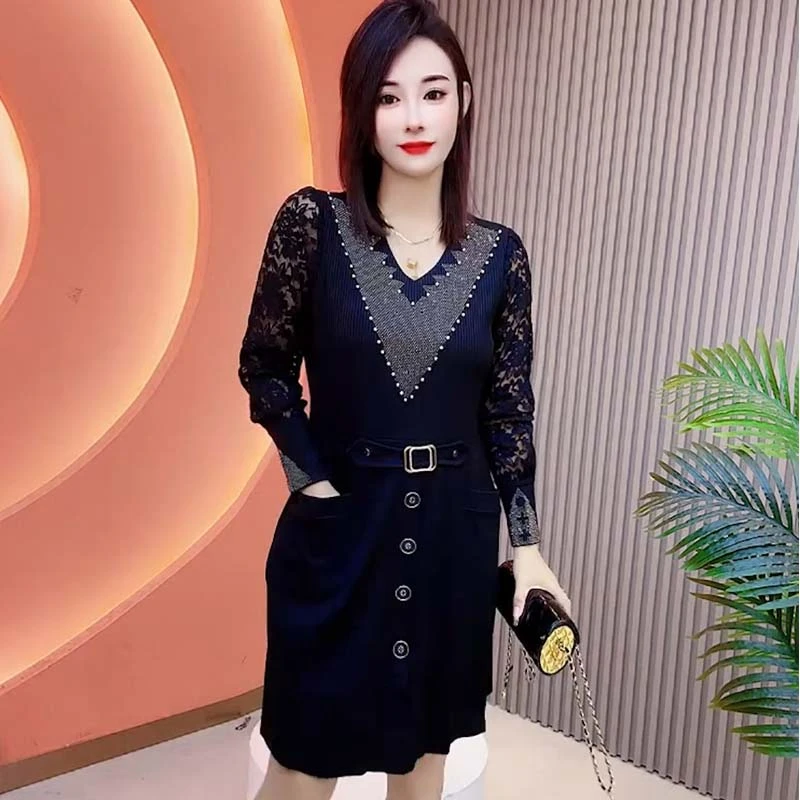 春季新款显瘦气质长袖洋气连衣裙时尚遮肚减龄妈妈装百搭中长裙子