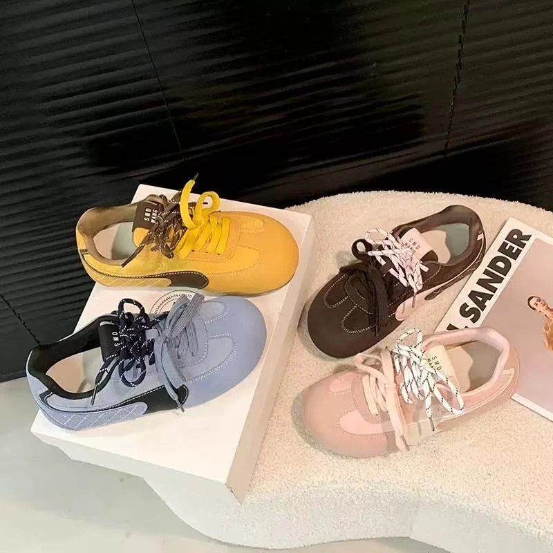 A复古德训鞋圆头平底系带慢跑运动鞋舒适软底小白鞋05-30