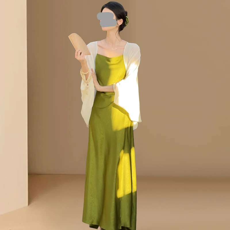 轻国风高端气质吊带连衣裙防晒披肩开衫套装女2025夏季新款两件套