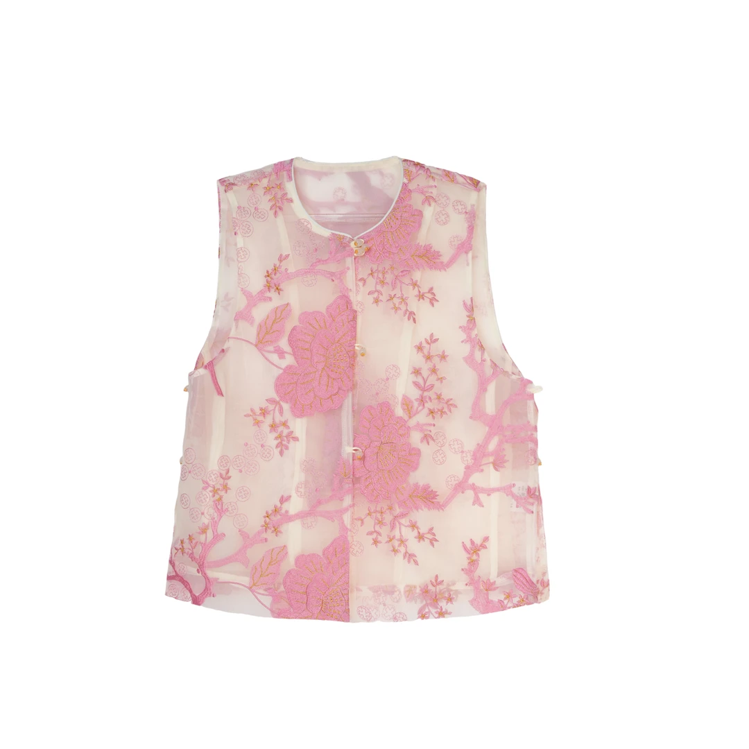 莫尔奈 重工提花刺绣新中式国风盘扣马甲58016