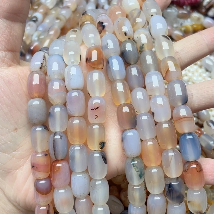 玛瑙/玉髓合金珠宝半成品一条10x14m盐源飘花玛瑙桶珠