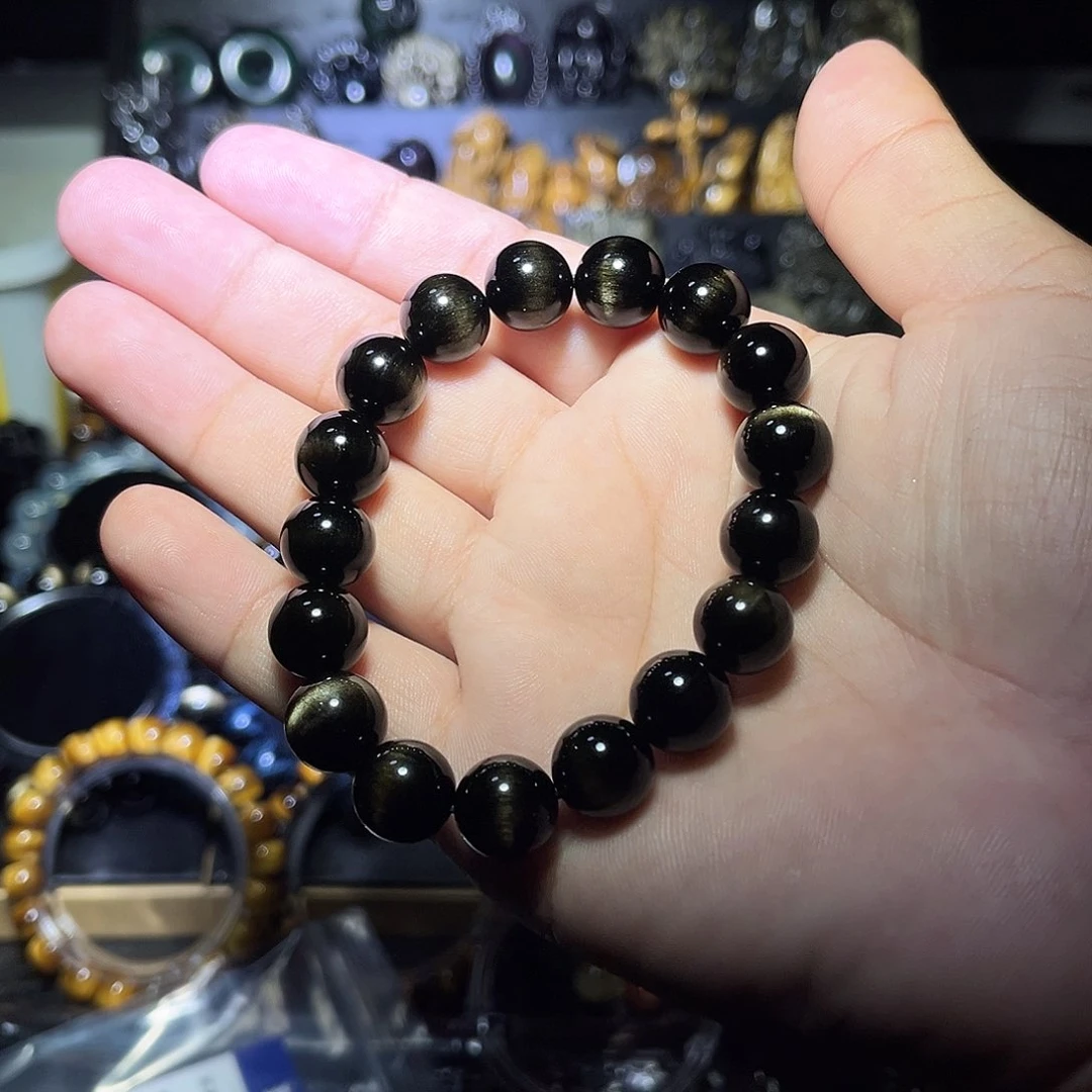 黑曜岩未镶嵌手链?****?金曜石12m猫眼换差价
