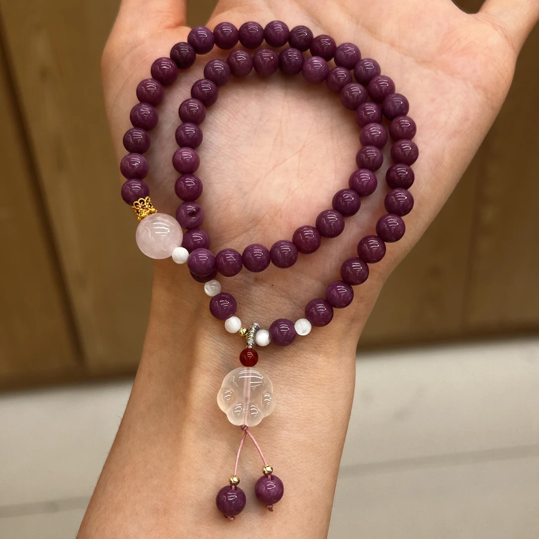 紫罗兰粉晶玉髓猫爪双圈手串0002