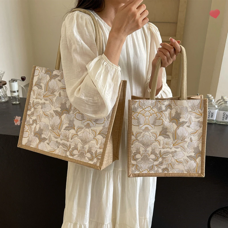 帆布包包女手提包2024新款麻布大容量手提袋女ins上班通勤托特包