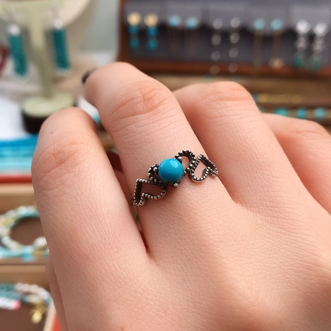 绿松石精品戒指银S925镶嵌