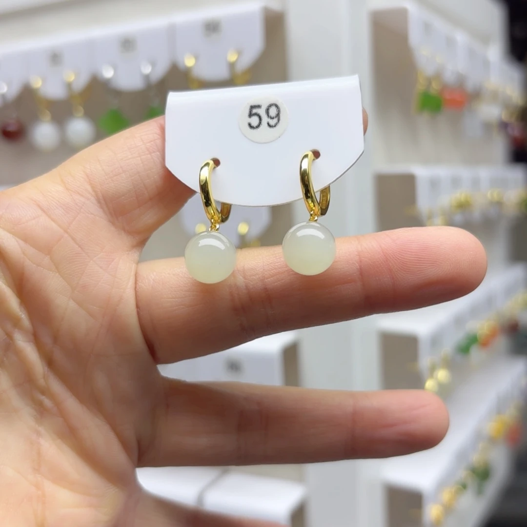 银S925镶嵌和田玉耳饰