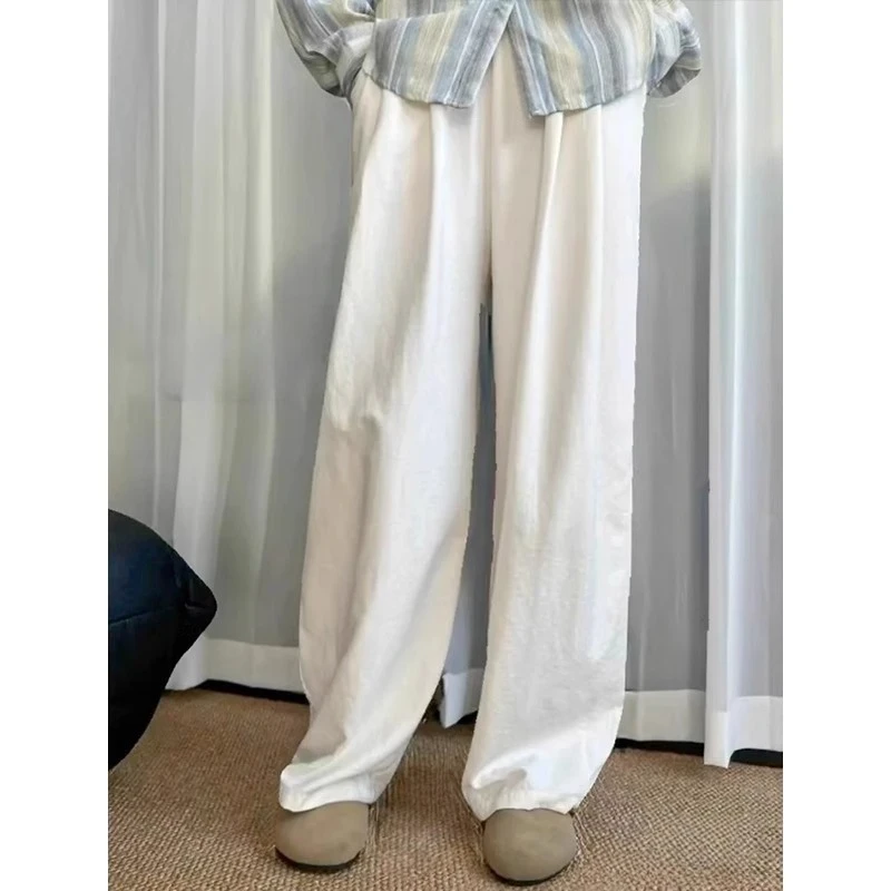 白色奶芙冰丝山本裤女夏季薄2025新款休闲小个子垂感肌理感阔腿裤