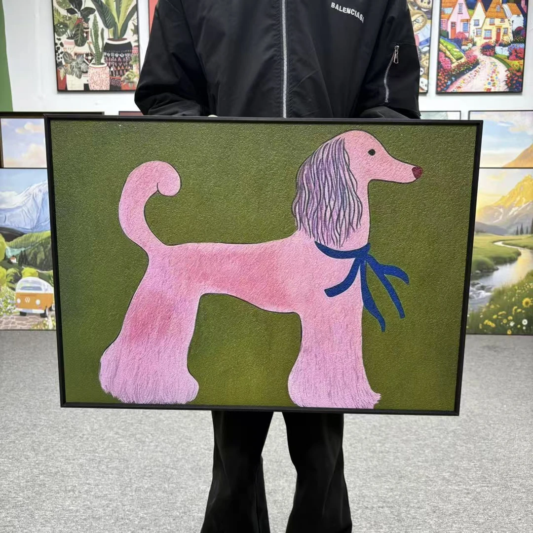 简约小众卡通狗狗温馨风格彩色客厅卧室装饰画5070