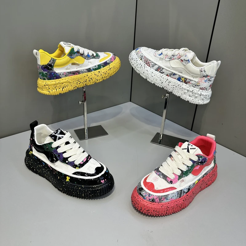 KRY潮牌2025时尚休闲鞋厚底圆头男士春夏拼色印花透气百搭潮流鞋