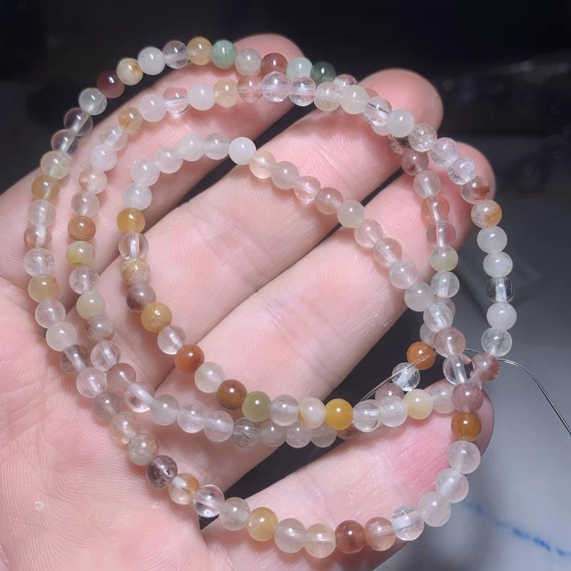 天然水晶彩兔毛三圈手链红兔毛绿兔毛粉兔毛简约款设计感手串饰品
