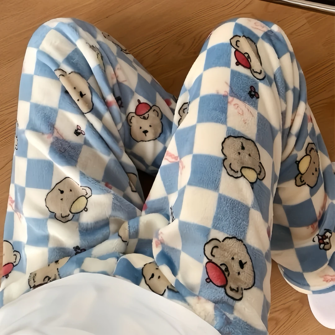 睡裤女秋冬季甜美可爱保暖冬季宽松单裤长裤常规款韩版小熊家居服