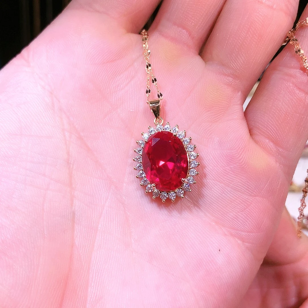 红宝石吊坠(赠链)银S925镶嵌