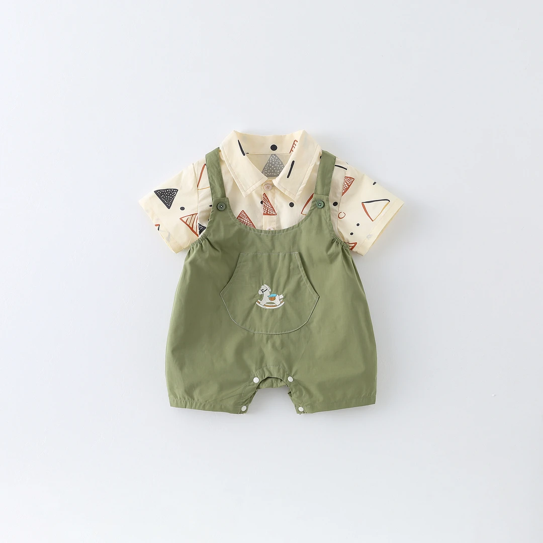 夏季新款婴幼儿上衣裤子爬爬服新生儿男童爬服短袖哈衣儿童连体衣