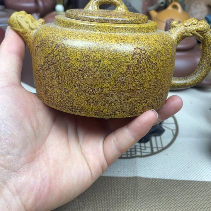 紫砂茶壶紫砂壶粗砂黄金段柴烧天际320cc微微瑕