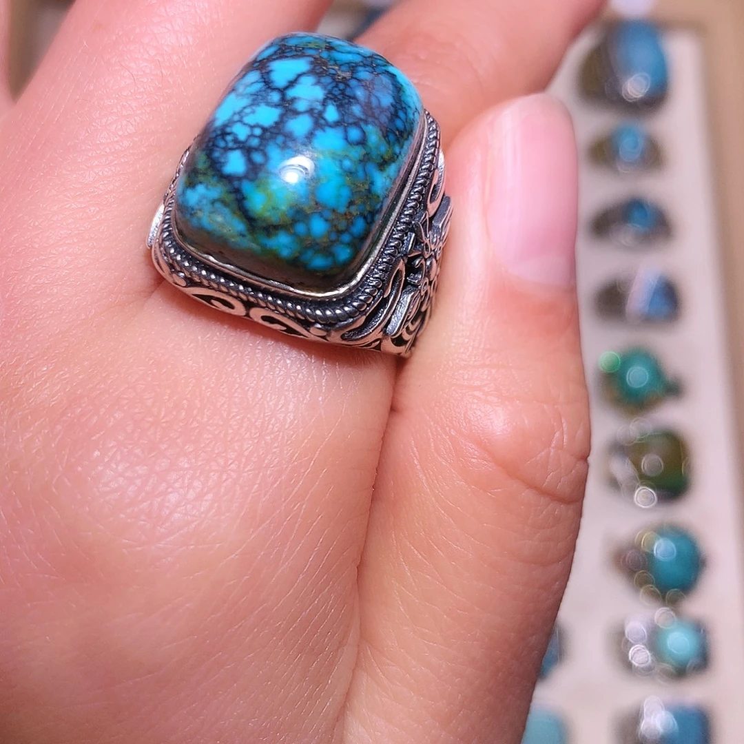 绿松石银S925镶嵌戒指