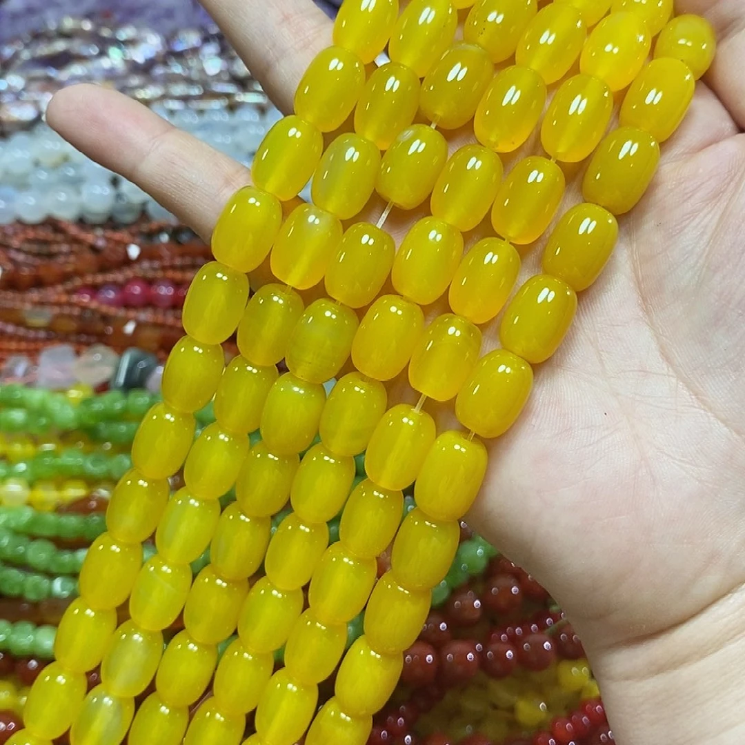 玛瑙/玉髓未镶嵌珠宝半成品黄玛瑙桶珠一条卡10*14mm