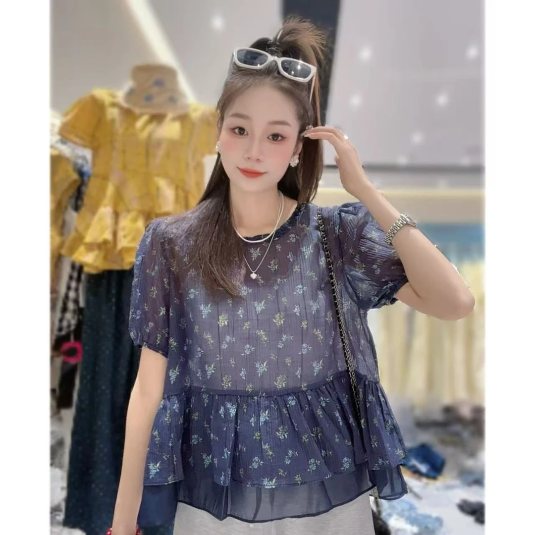 【三懿服饰】欧货碎花泡泡袖显瘦百搭气质衬衫上衣-087