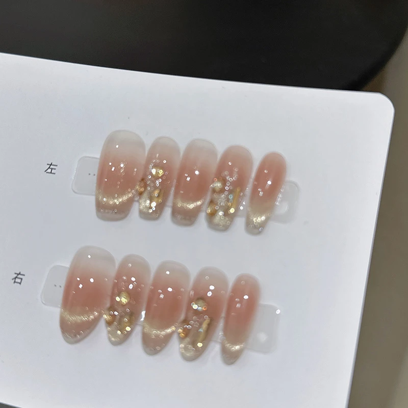 【任敏同款】手工穿戴甲2025新款金色猫眼法式锆石钻美甲贴片纯欲风