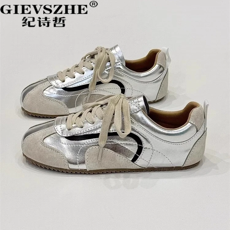 纪诗哲软皮小白鞋女2025秋季新款百搭透气软秋季复古全包德训单鞋