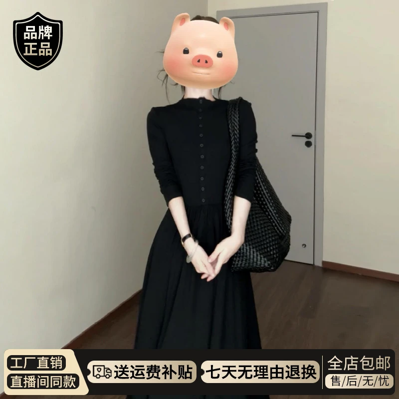 黑色赫本风针织连衣裙子女秋冬装2025新款韩系穿搭高级感气质长裙