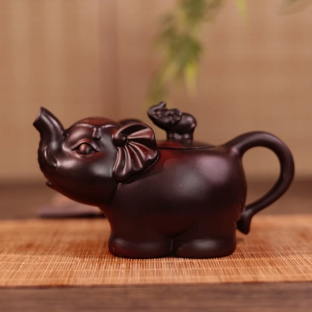 紫陶吉象凤鸣壶大容量家用中式泡茶壶复古大号紫砂壶