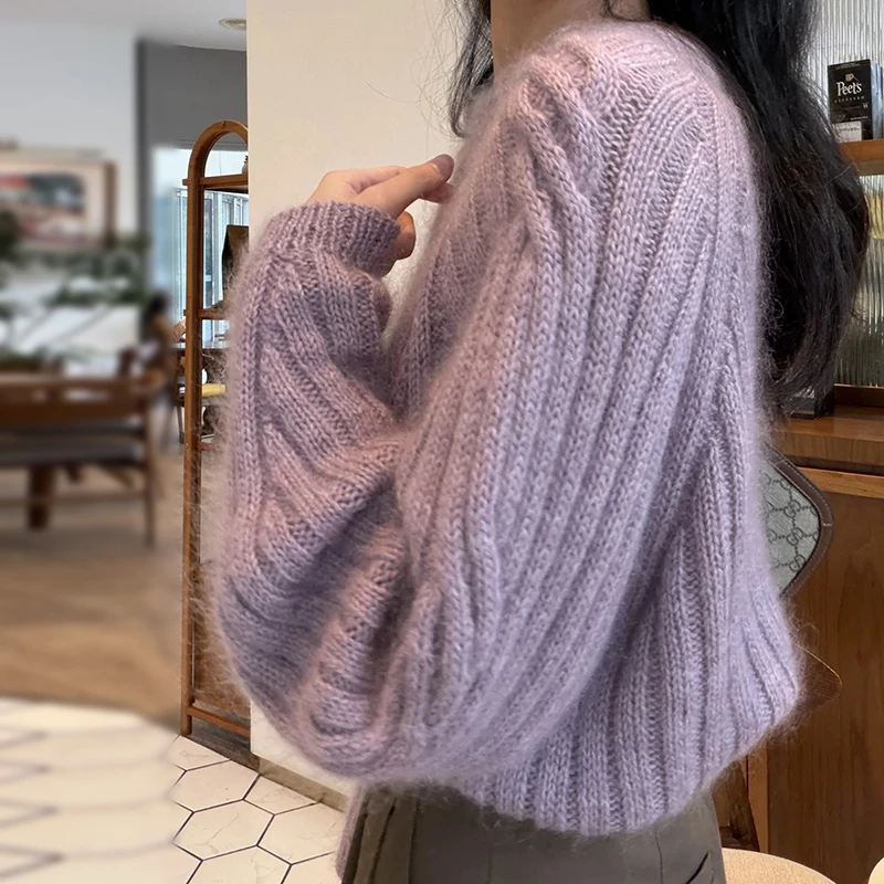 100%澳洲羊毛女款秋冬宽松羊毛衫百搭慵懒风圆领针织衫韩版打底衫