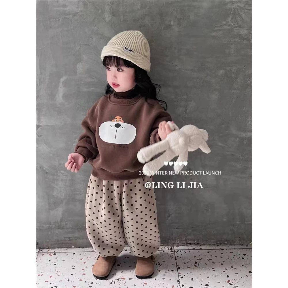 现货AK994女童冬季小熊加绒卫衣卫裤