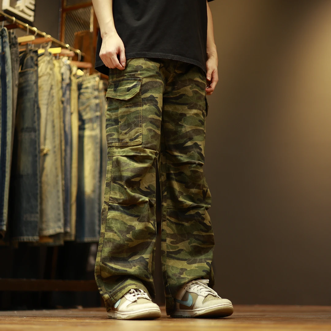 2571美式休闲结构多口袋褶皱工装秋冬新款直筒牛仔裤