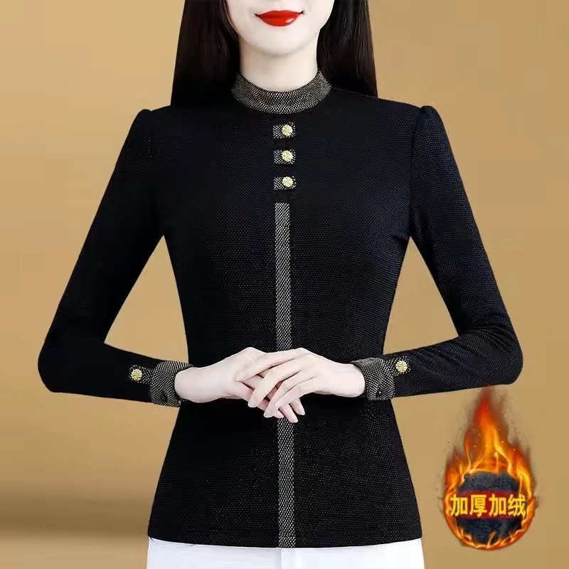 GF#6202 加绒加厚保暖打底衫女长袖2024秋冬内搭外穿小衫百搭潮