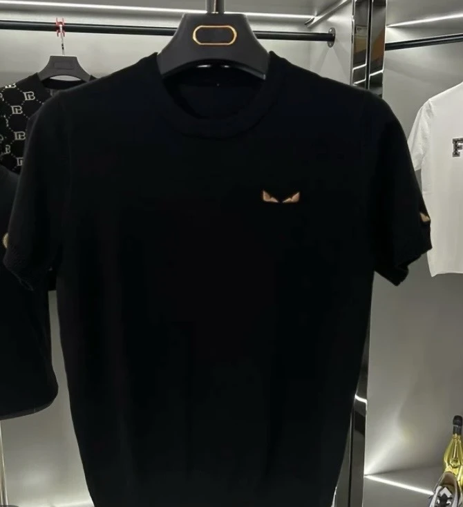 新 RM 2025年夏季爆款恶魔之眼厚款休闲针织短袖男圆领抗起球时尚