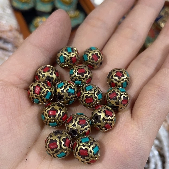 合金玛瑙/玉髓珠宝半成品4颗10mm花珠