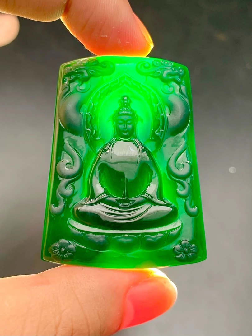 天然翡翠A货墨翠《墨翠素衣观音菩萨》顺丰特快立体雕刻精雕双面