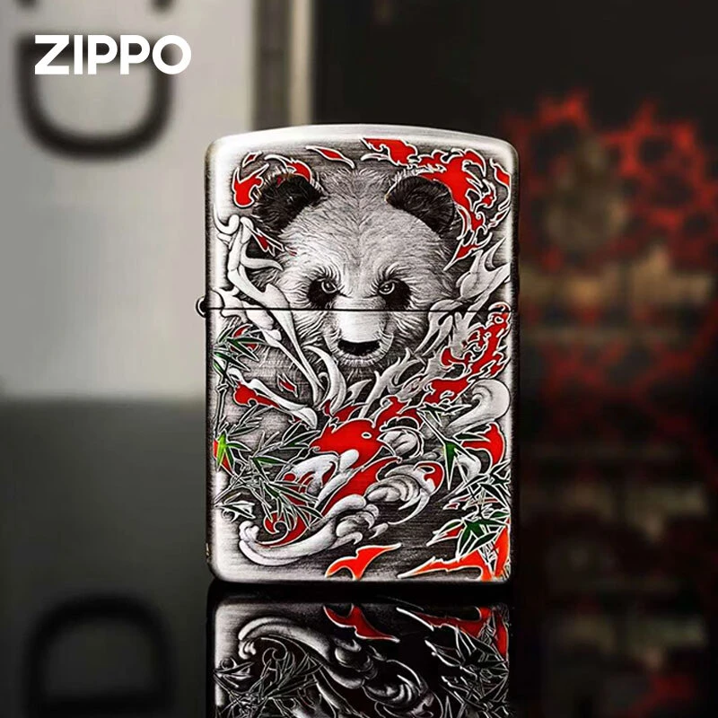 ZIPPO/之宝打火机【盔甲熏银鎏金填漆熊猫】防风原装男士送礼DYJ1