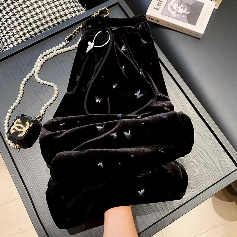 孕妇裤秋装2025秋季外穿新款时尚洋气抽绳丝绒休闲秋天阔腿长裤子