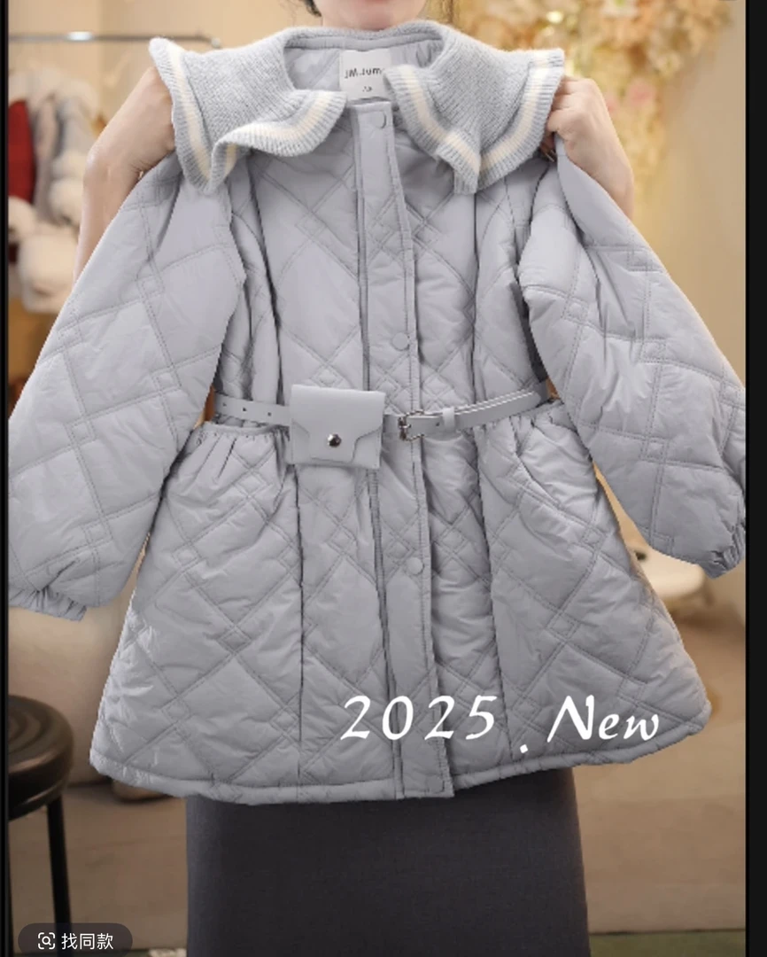 【冬上新】女童冬季新款小香风加厚娃娃领棉服（送包包）D