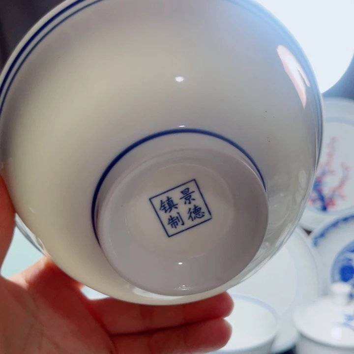 青花玲珑6寸面碗手绘蓝边