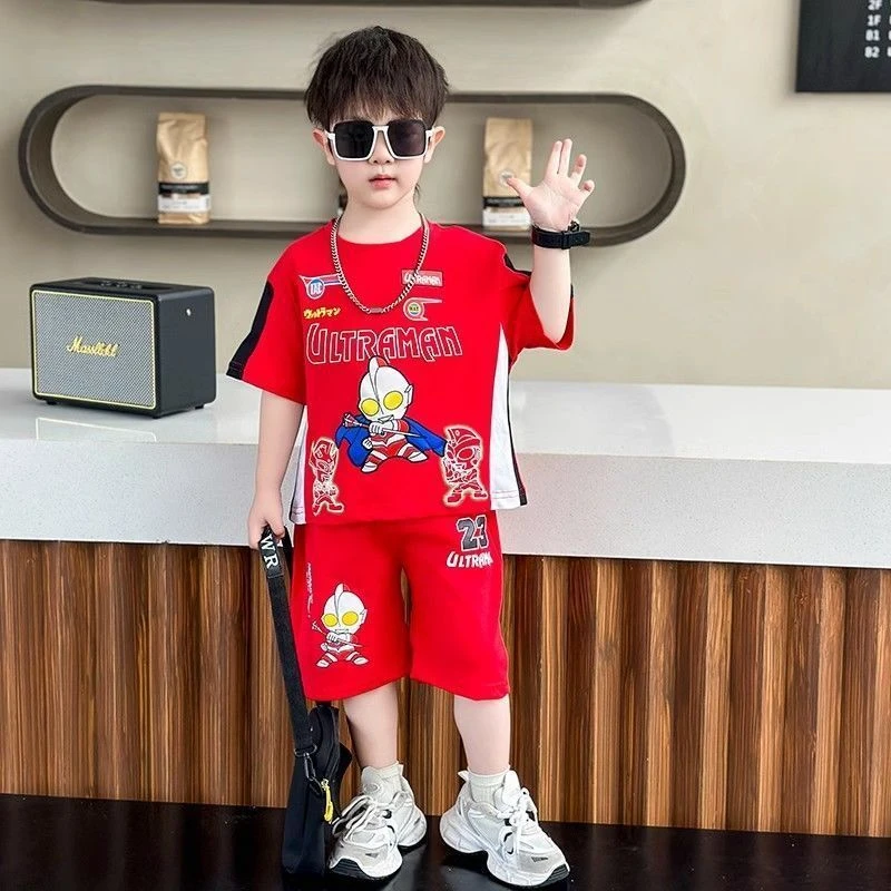 夏季儿童宝宝套装男女童奥特曼速干衣休闲运动两件套卡通男童夏装