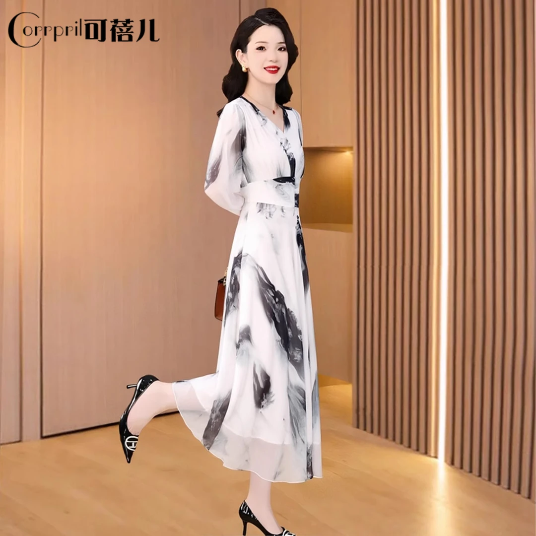 【可蓓儿】品牌水墨画气质淑女气质连衣裙2025新款夏显瘦中年妈妈裙