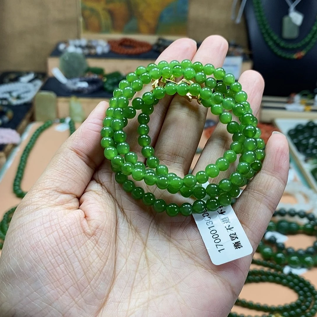 和田玉（碧玉）未镶嵌颈饰5mm阳绿