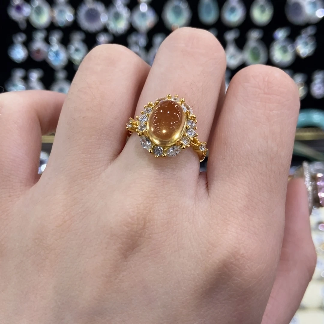 银S925镀金镶嵌黄晶戒指