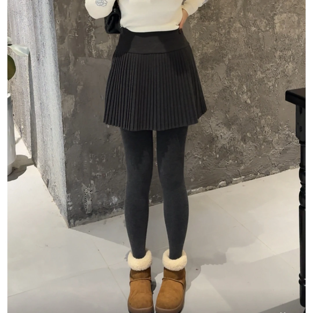 MY【格雷暖灰】冬季新款 时尚高腰显瘦学院风A字短裙毛呢百褶半身裙
