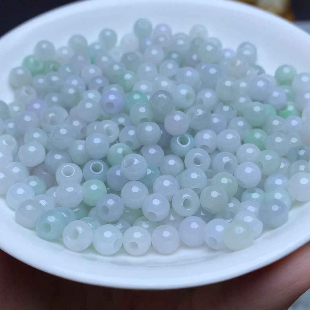 卡6冰绿白大孔珠100个珠珠翡翠