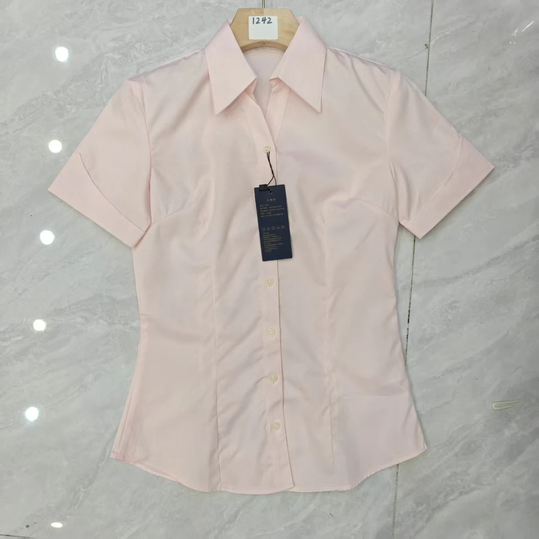 1242（1243）女装夏季V领经典粉色短袖长袖衬衫时尚衬衫