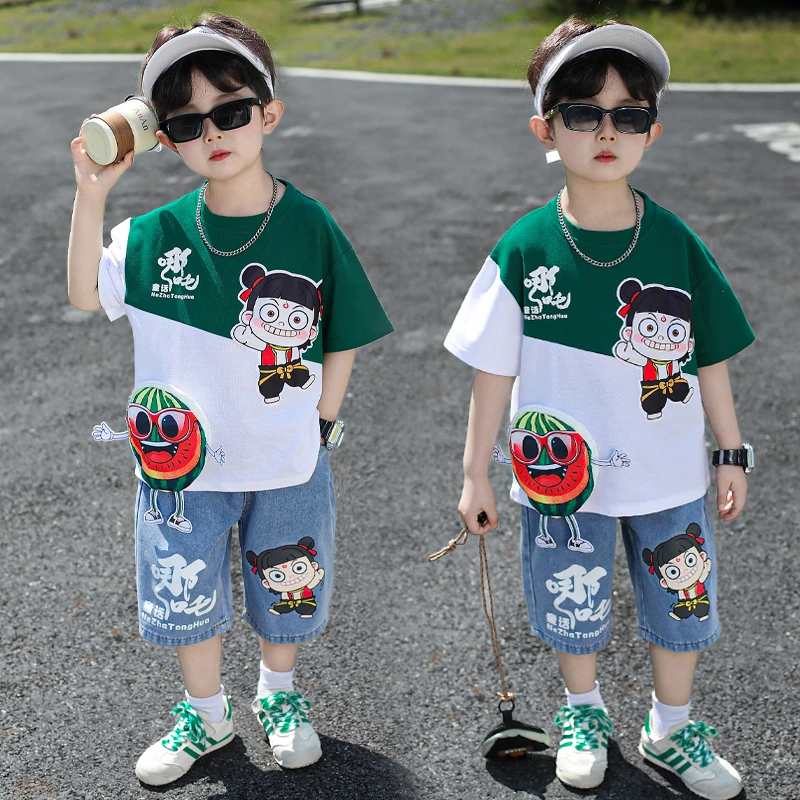 男童夏装套装2025年款宝宝夏季薄款衣服哪吒儿童休闲服装潮牌童装